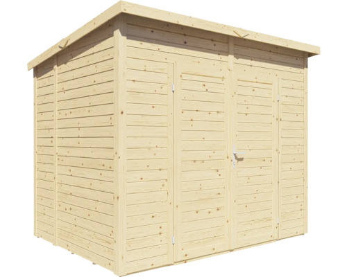 Houten tuinhuis met dubbele deur en zadeldak