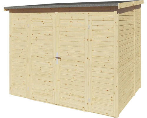 Houten tuinhuis met dubbele deur en zadeldak