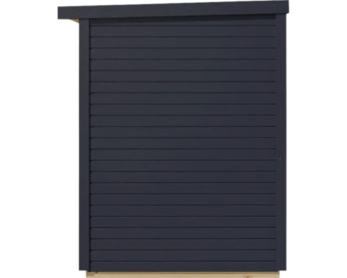 Detailaanzicht van een tuinhuis met horizontale houten bekleding