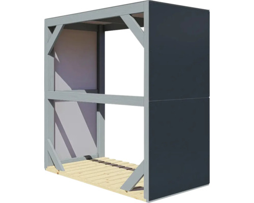 Houtopslag met frameconstructie en achterwand