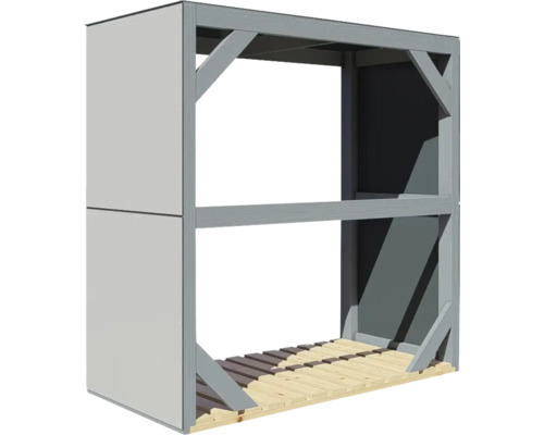 Houten schuur met twee verdiepingen en een zijwand