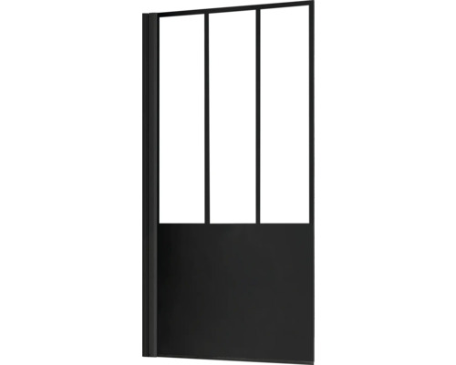 Douchescherm met zwart frame en glazen panelen in industrieel ontwerp