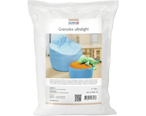GLOREX Granulex ultralight vulmateriaal 10 liter Verpakking korrels ultralicht voor het vullen van kussens, knuffels en beren