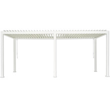 Vrijstaande witte pergola met lamellendak