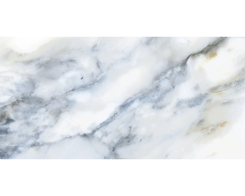 Close-up van een witte marmeren tegel met grijze aders