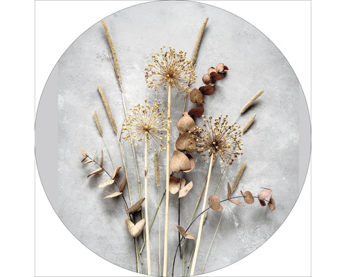 PURE LIVING Schilderij glas Rond Gedroogde Vezel Cm 20x20 cm Decoratieve droogbloemen op een grijze achtergrond
