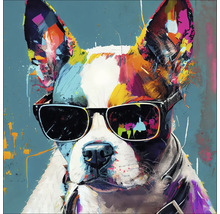 Schilderij van een hond met zonnebril