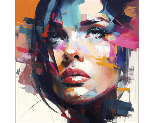 PURE LIVING Schilderij glas Kleurrijk Vrouwenportret II 20x20 cm Schilderij van een vrouw in moderne stijl