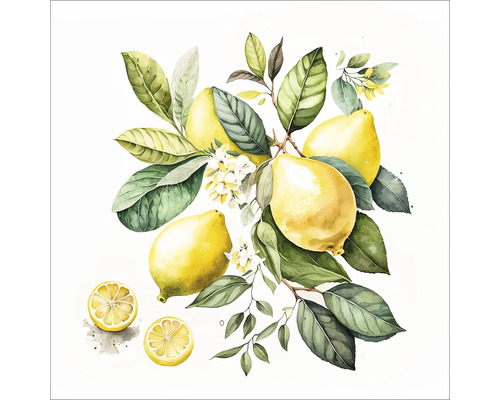Aquarel afbeelding met citroenen, bladeren en bloemen