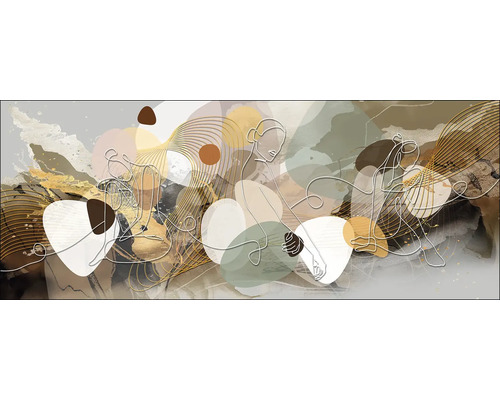 Abstracte muurschildering met vrouwelijke figuren en geometrische vormen