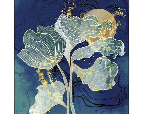 PURE LIVING Schilderij glas In Het Maanlicht II 50x50 cm Abstracte kunst met bloemen en cirkels op canvas