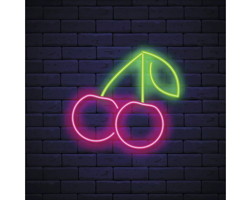 Neonlamp met kersenmotief voor bakstenen muur