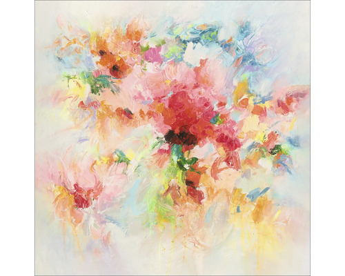 PURE LIVING Schilderij glas Kleurrige Spatten 50x50 cm Abstract schilderij met bloemmotieven op canvas