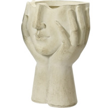 Bloempot in de vorm van een gezicht, gemaakt van aardewerk.