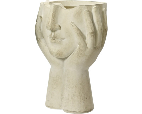 Bloempot in de vorm van een gezicht, gemaakt van aardewerk.