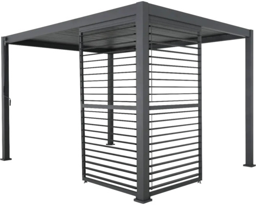 Grijs tuinpaviljoen met lamellenwand
