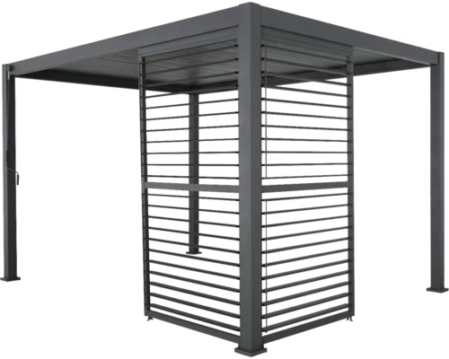 Vrijstaande pergola met lamellenwand