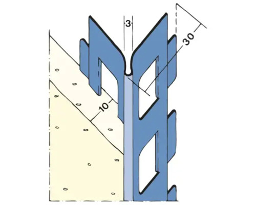 Illustratie van een hoekbeschermingsprofiel met afmetingen