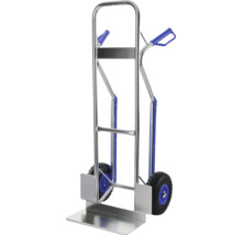 Stalen steekwagen met twee wielen en een laadvlak.