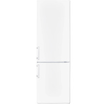 Witte koel-vriescombinatie met twee deuren en handgrepen