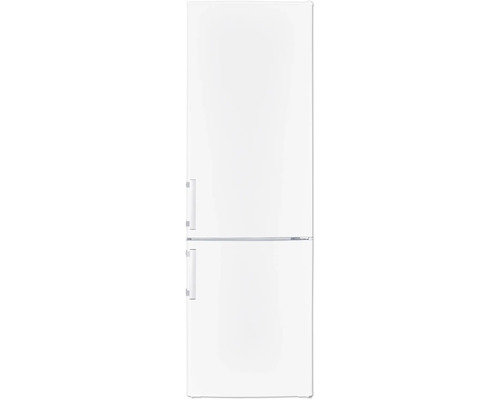 Witte koel-vriescombinatie met twee deuren en handgrepen