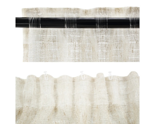 Decoratieve gordijnen van linnen met verschillende ophangmethoden.