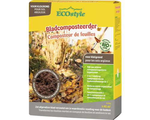 ECOSTYLE Bladcomposteerder kleigrond 4,5 kg EcoStyle bladcomposteerder verpakking om bladeren om te zetten in waardevolle voeding voor de bodem