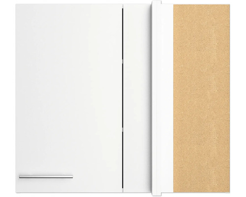 Detailopname van een witte hangkast met een zilverkleurige greep