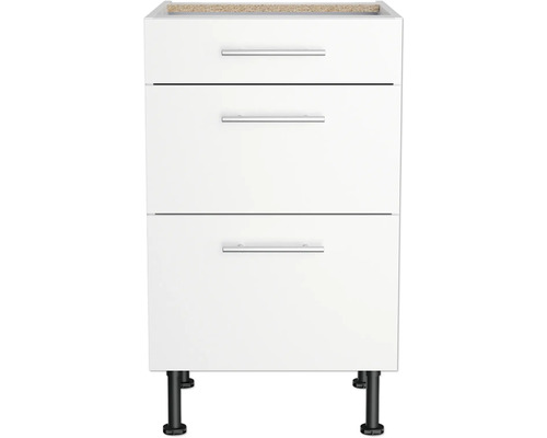 Witte onderkast met drie laden en poten