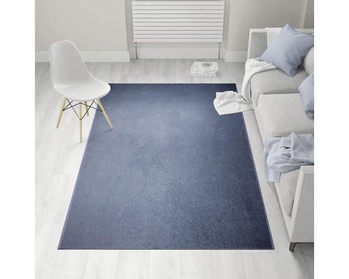 Inrichtingsvoorbeeld: woonkamer met blauw tapijt, stoel en bank