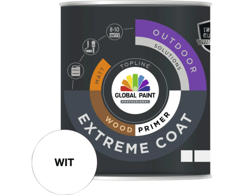 GLOBAL PAINT Extreme Coat Woodprimer grondverf mat wit 2,5 l Witte verf voor buiten in metalen emmer