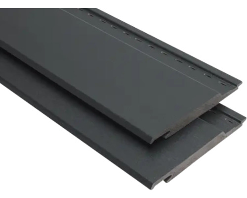 Twee kunststof gevelpanelen met messing-en-groefverbinding