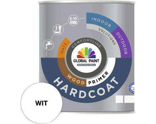 GLOBAL PAINT Hardcoat Woodprimer grondverf mat wit 1 l