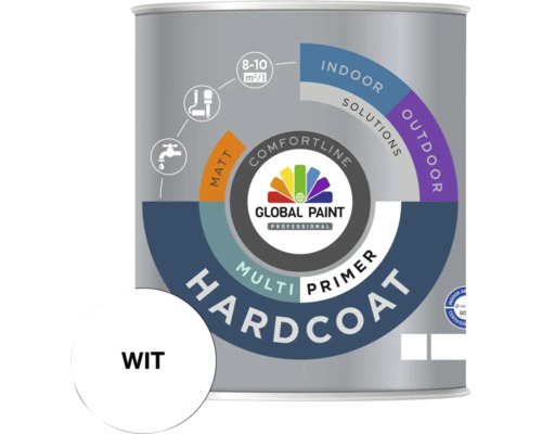 GLOBAL PAINT Hardcoat Multiprimer grondverf mat wit 1 l Blik witte universele primer voor binnen- en buitengebruik