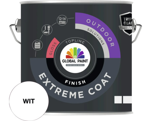 GLOBAL PAINT Extreme Coat Finish buitenlak hoogglans wit 2,5 l Verfemmer met witte verf voor buiten