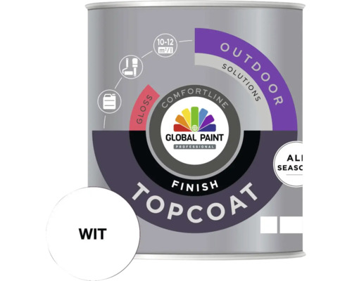 GLOBAL PAINT Topcoat Finish lak hoogglans wit 1 l Witte buitenverf van Global Paint