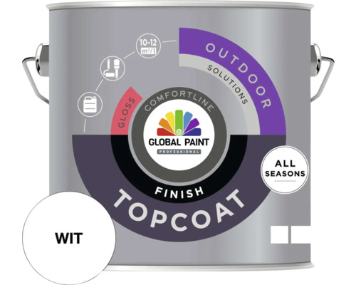 GLOBAL PAINT Topcoat Finish lak hoogglans wit 2,5 l Witte verf als toplaag in blik