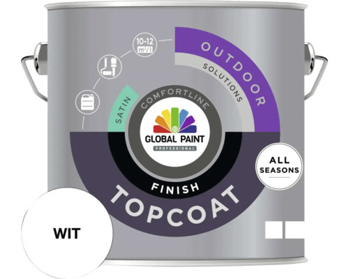GLOBAL PAINT Topcoat Finish lak zijdeglans wit 2,5 l Verfemmer met witte toplaagverf voor buiten van Global Paint
