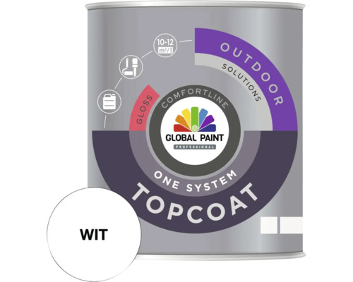 GLOBAL PAINT Topcoat One System lak hoogglans wit 1 l Witte Global Paint Topcoat lak voor buiten
