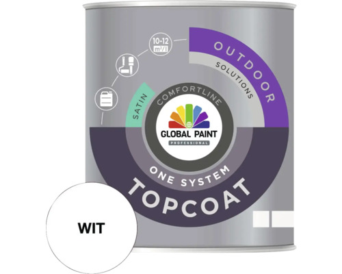 GLOBAL PAINT Topcoat One System lak zijdeglans wit 1 l Witte buitenverf van Global Paint