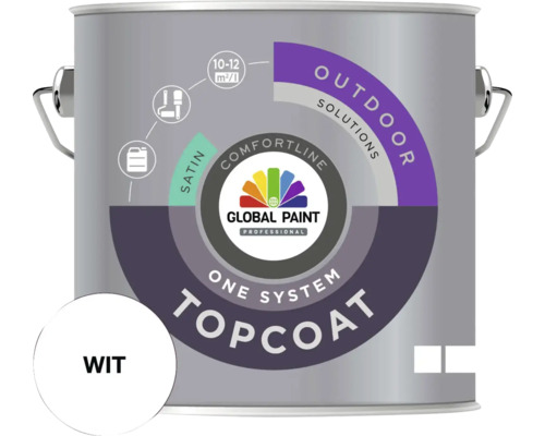 GLOBAL PAINT Topcoat One System lak zijdeglans wit 2,5 l Verfemmer met witte verf voor buiten van Global Paint Professional