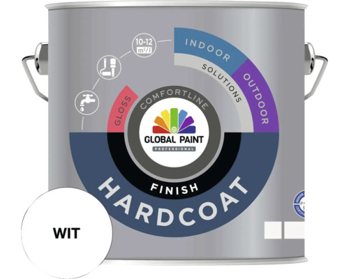 GLOBAL PAINT Hardcoat Finish lak hoogglans wit 2,5 l Verfemmer Global Paint Hardcoat Finish Wit voor binnen en buiten