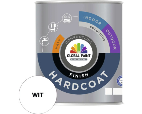 GLOBAL PAINT Hardcoat Finish lak mat wit 1 l Global Paint Professional Hardcoat verf, wit, matte afwerking, voor binnen en buiten
