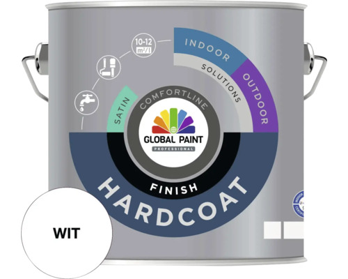 GLOBAL PAINT Hardcoat Finish lak zijdeglans wit 2,5 l Verfemmer met witte verf voor binnen en buiten