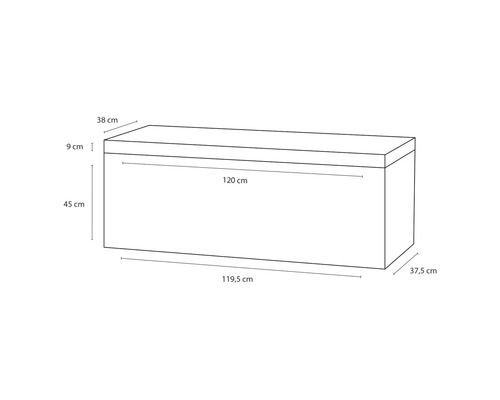 Afmetingen van een opbergbox: 119,5 cm x 37,5 cm x 45 cm
