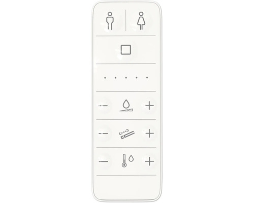 Bedieningselement voor een douchetoilet met persoonsherkenning, spoelfunctie, intensiteits- en positie-instelling en temperatuurinstelling
