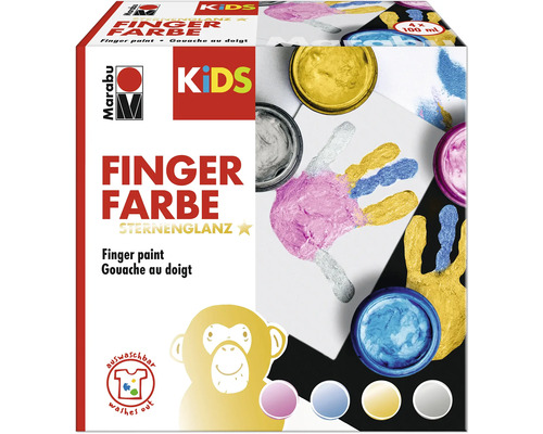 MARABU Vingerverfset glitter 4 kleuren 100 ml Marabu vingerverf Sterrenglans set met vier verfpotten