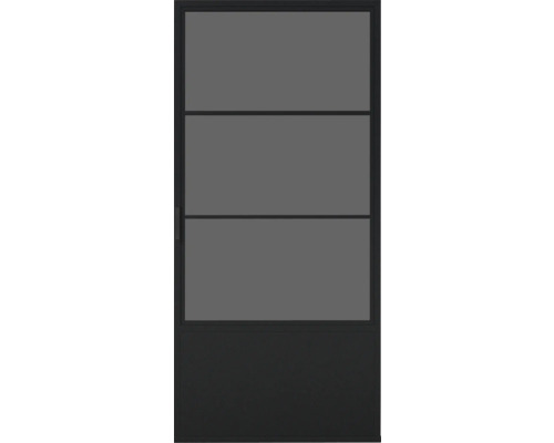 Glazen deur met drie glazen panelen en gesloten basis