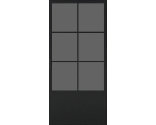 Binnendeur met zes glazen panelen in het bovenste gedeelte en een gesloten oppervlak in het onderste gedeelte