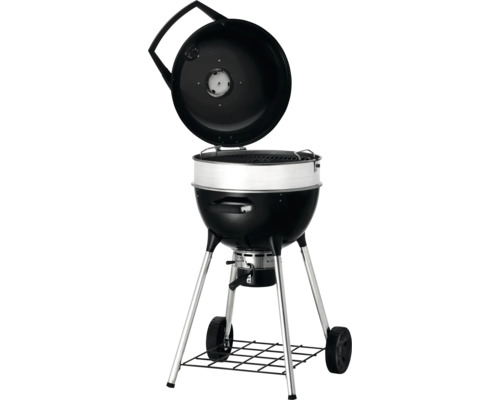 Bolvormige barbecue met open deksel, grillrooster en opbergvak